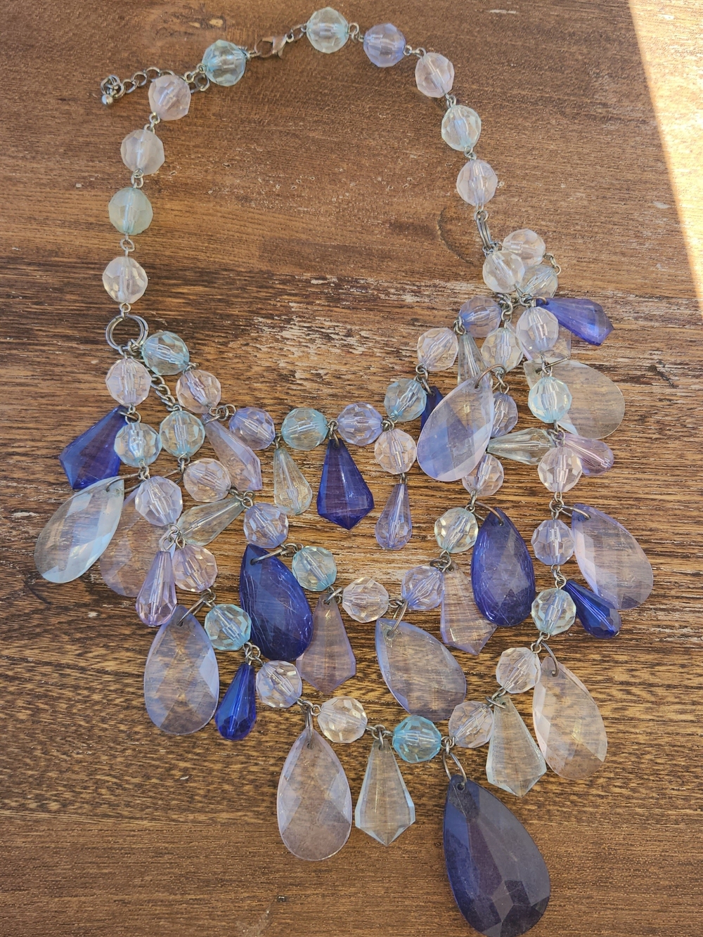 Vintage Cluster Teardrop Necklace in Blue and Lavender